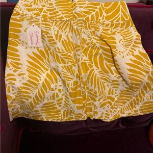 LOFT Mustard and Cream Patterned Skirt POCKETS!